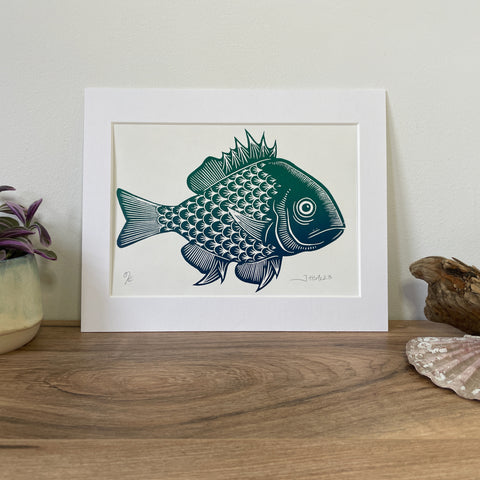 Gradient Fish Linocut Print