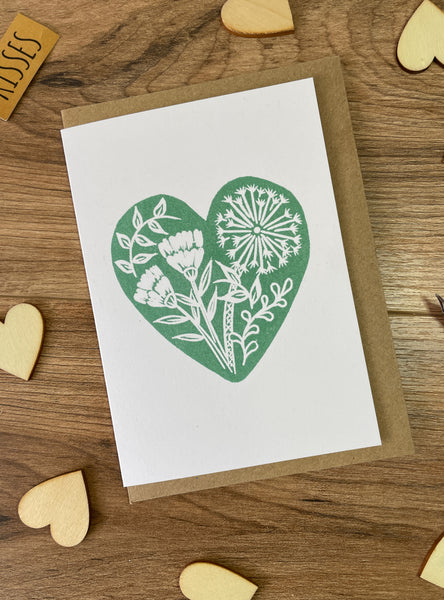 Green botanical heart greeting card