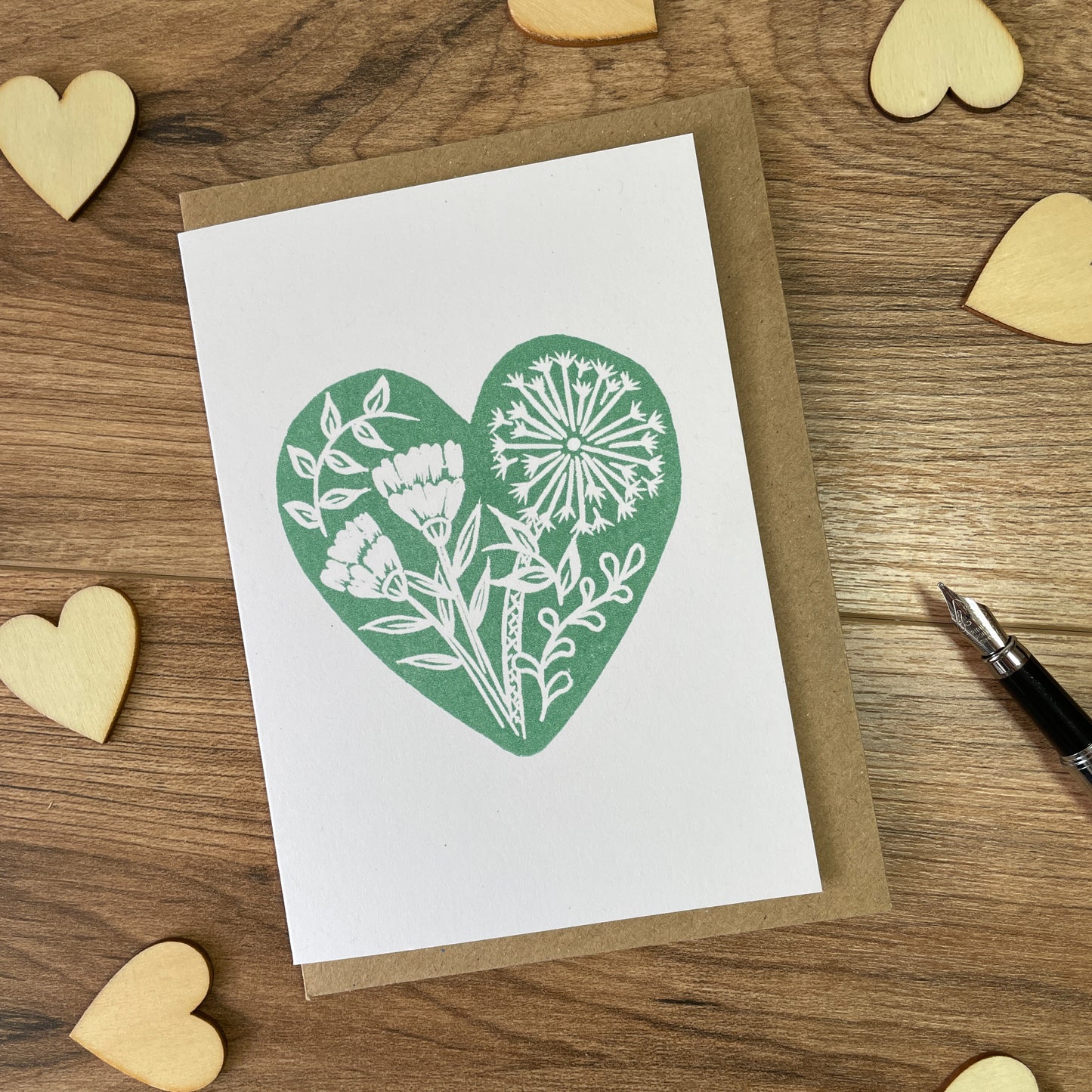 Green botanical heart greeting card