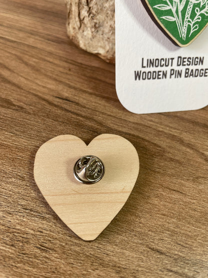 Botanical Heart Wooden Pin Badge - animal, nature brooch.
