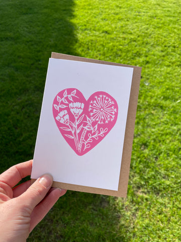 Pink botanical heart greeting card