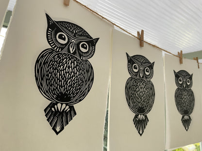 Owl original linocut print