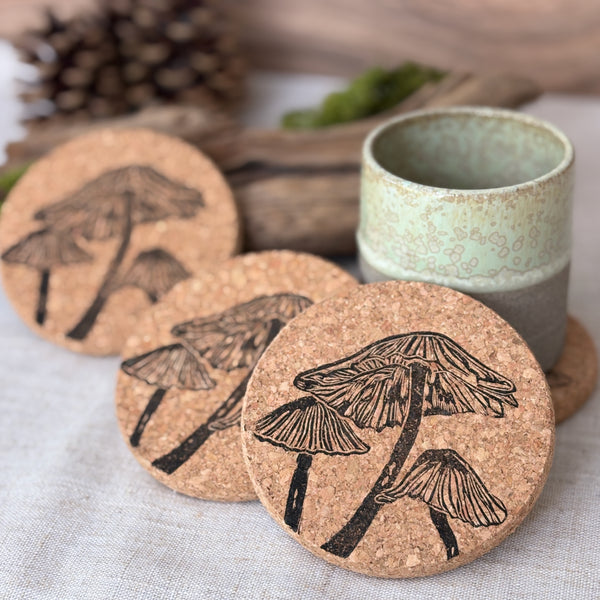 Inkcap fungi Cork Coasters