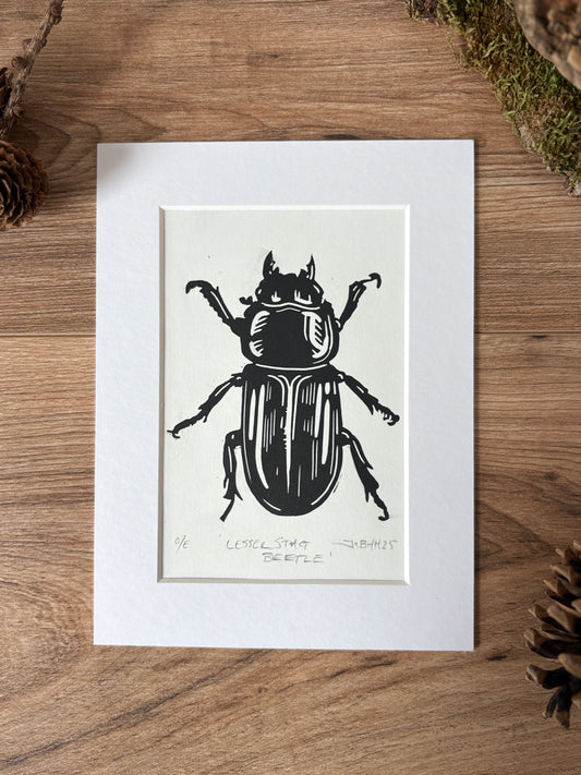 Lesser stag beetle hand printed Linocut art print