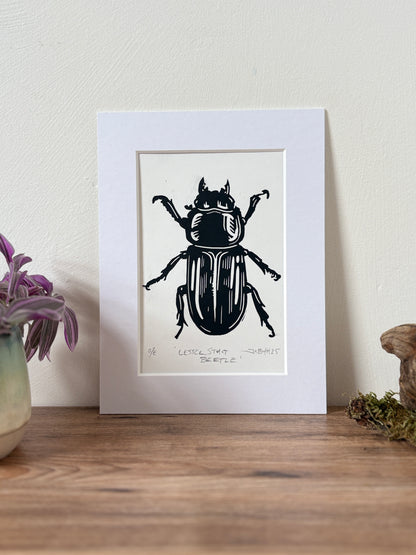 Lesser stag beetle hand printed Linocut art print