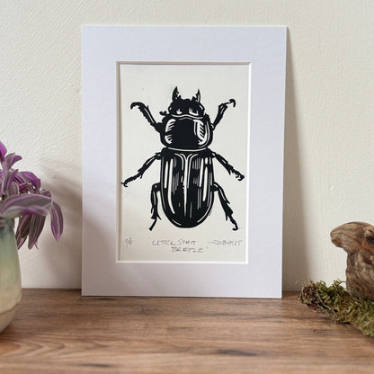 Lesser stag beetle hand printed Linocut art print
