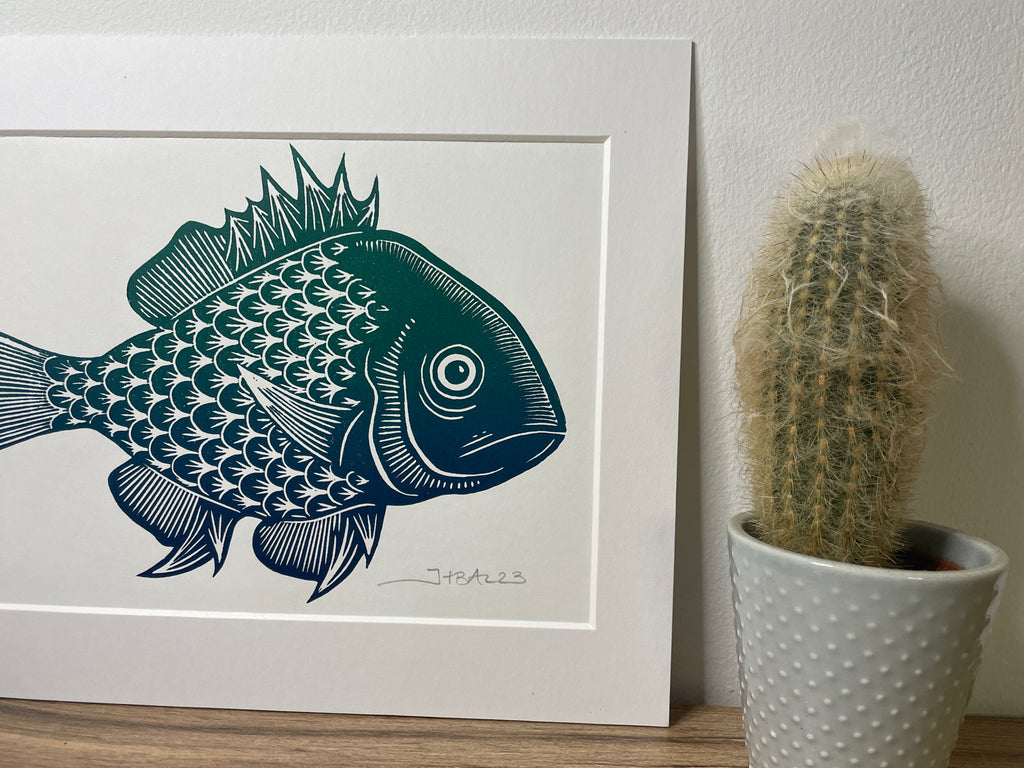 Fish Linocut Fish linocut art print by Jackdaw and Bear