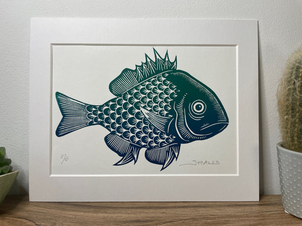 Fish linocut print