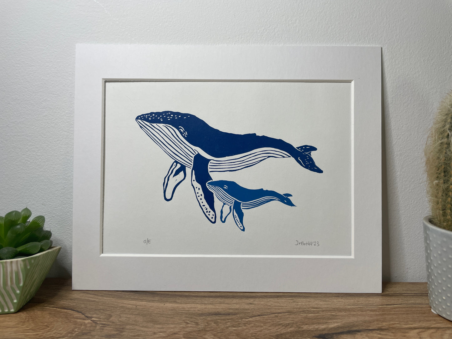 Humpback Whale and Calf Linocut Print