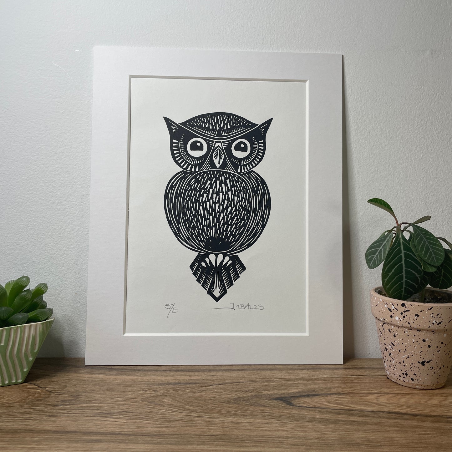 Owl original linocut print