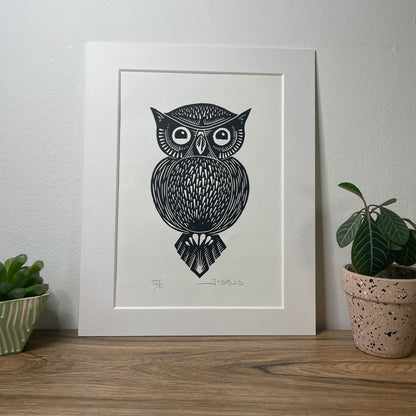 Owl original linocut print