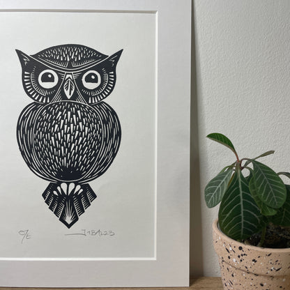 Owl original linocut print