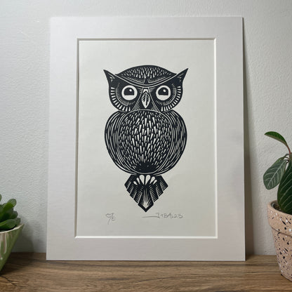 Owl original linocut print