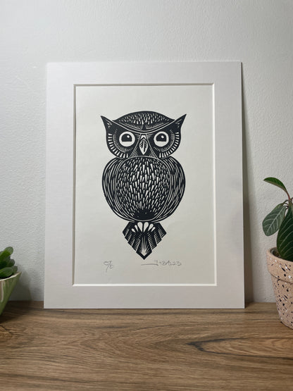 Owl original linocut print