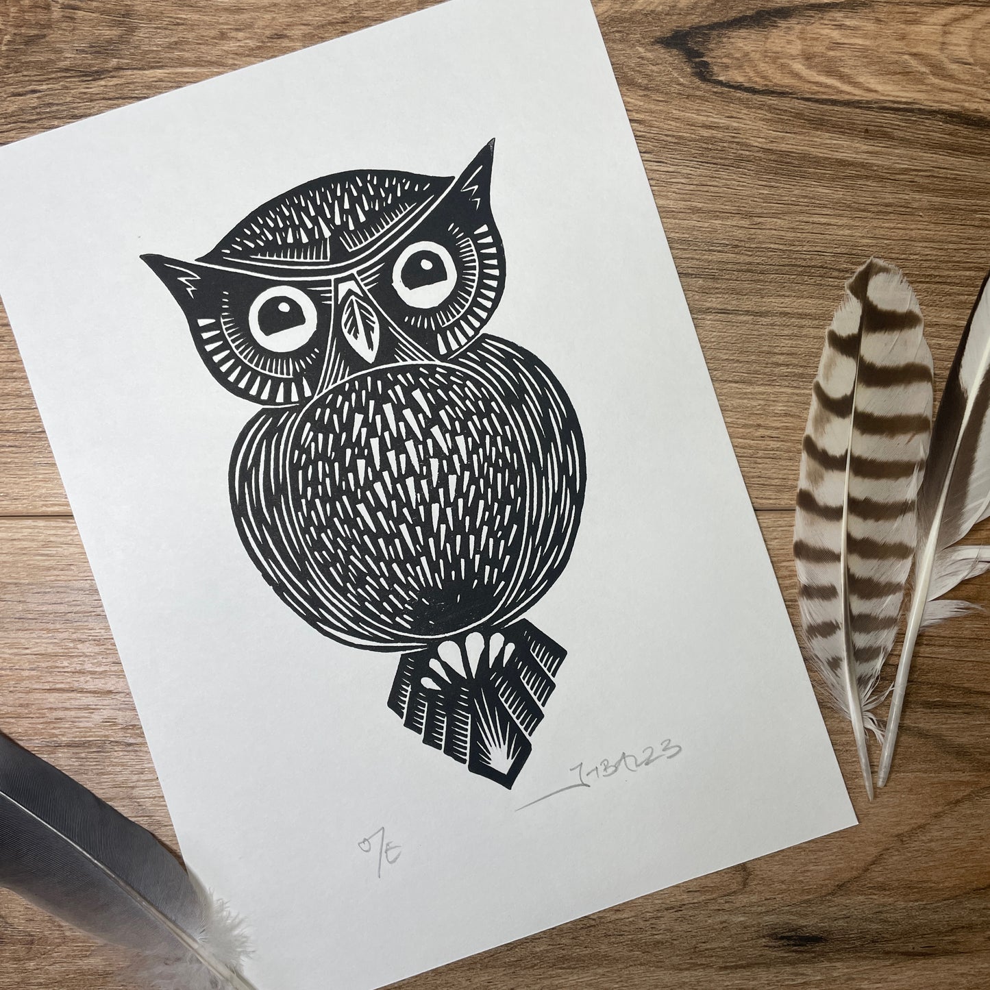 Owl original linocut print