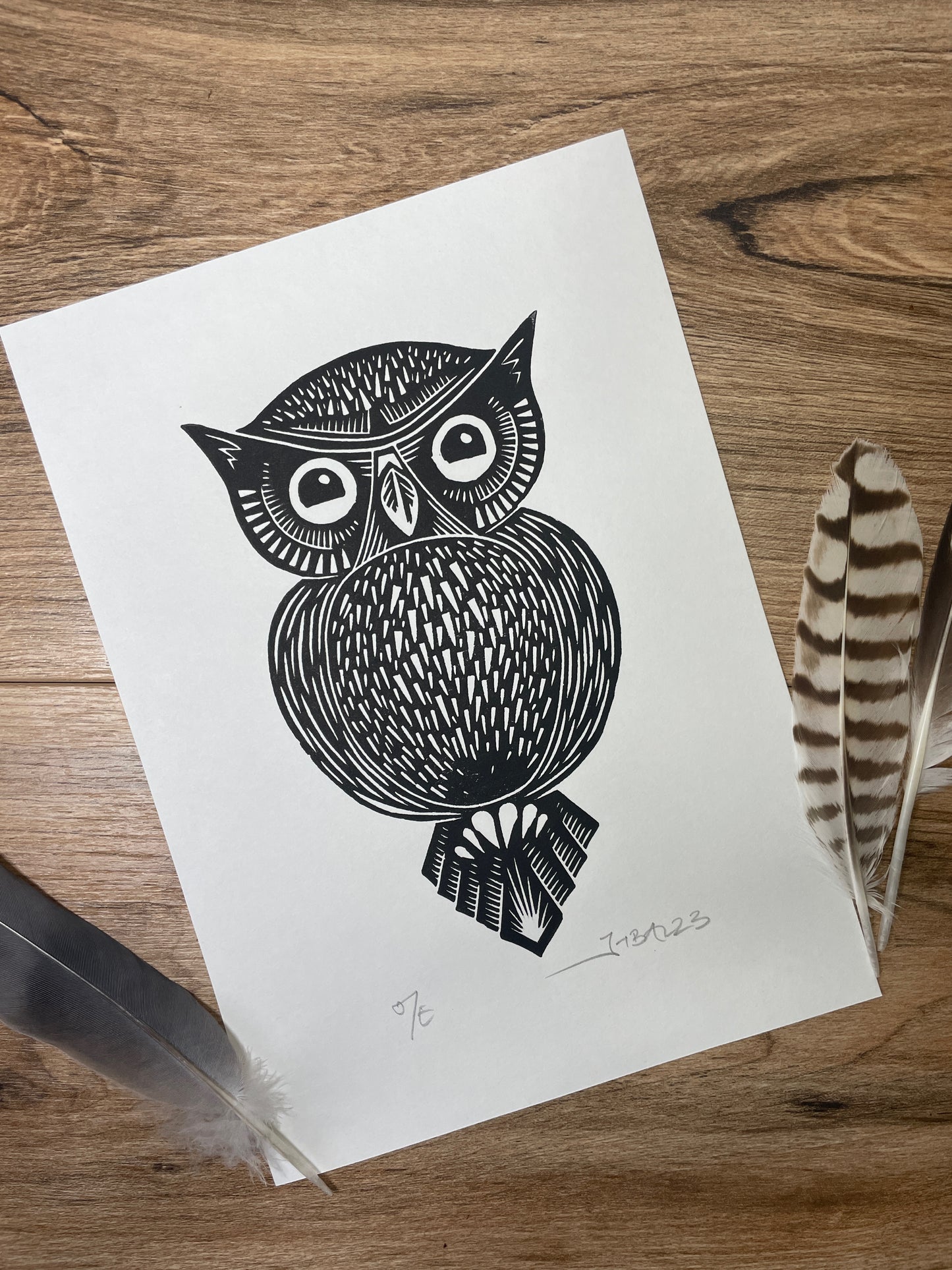 Owl original linocut print