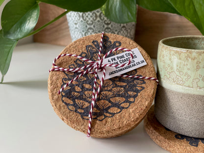 Pine cone Linocut Cork Coasters