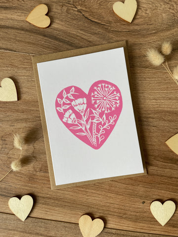 Pink Botanical Heart Greeting Card