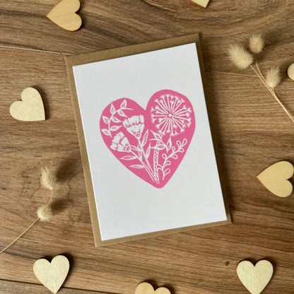 Pink Botanical Heart Greeting Card