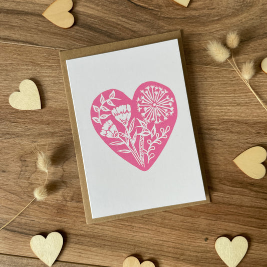 Pink Botanical Heart Greeting Card