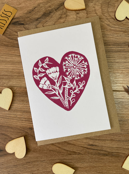 Red botanical heart greeting card