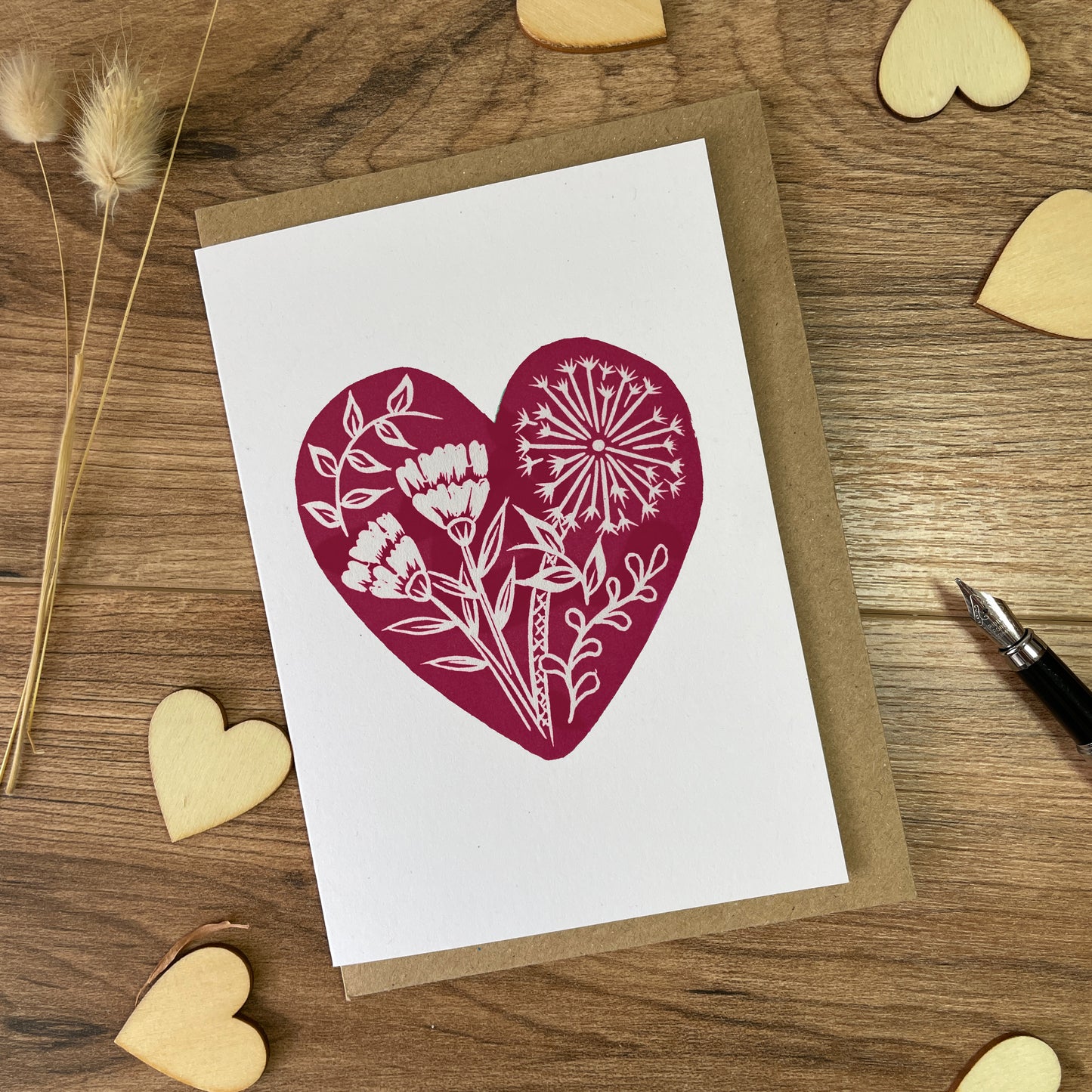 Red botanical heart greeting card