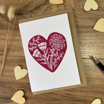 Red botanical heart greeting card