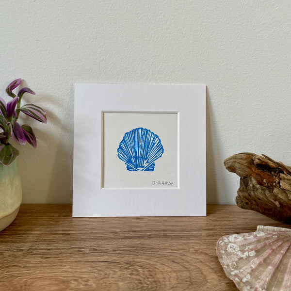 Scallop shell original mini linocut print