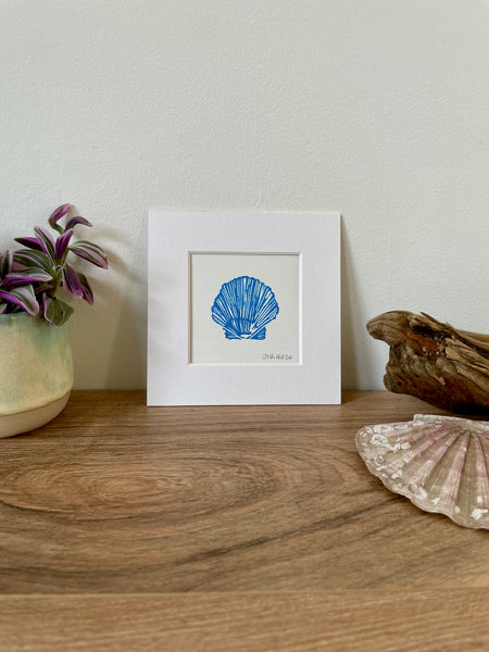 Scallop shell original mini linocut print