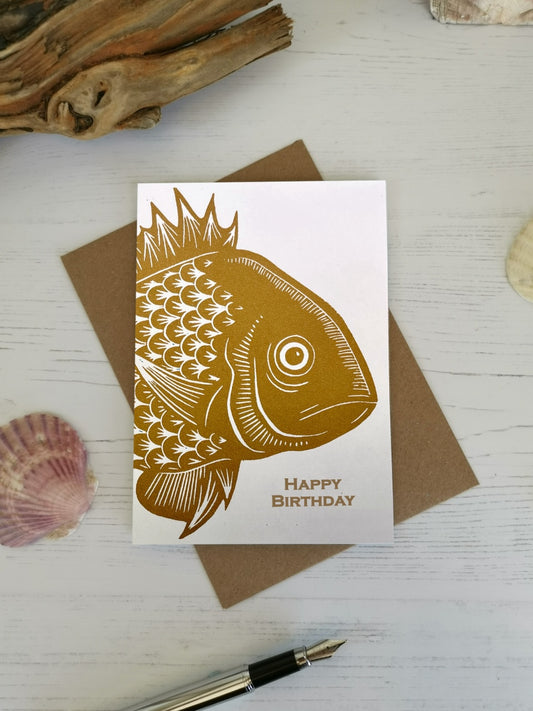 Sepia Fish Happy birthday card