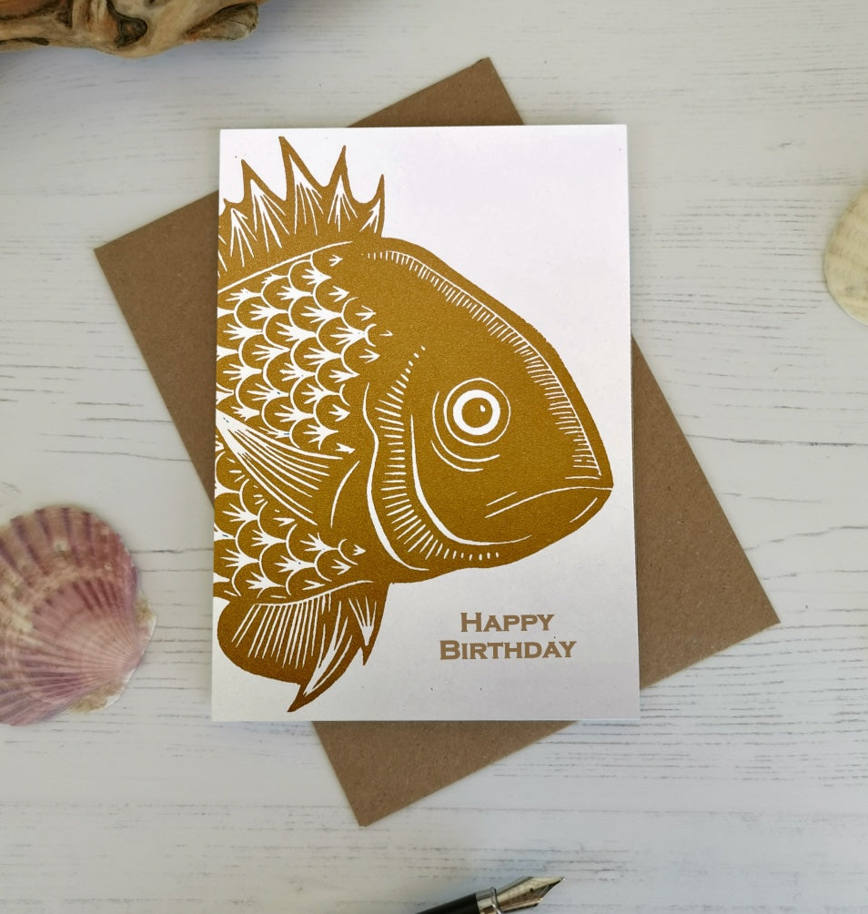 Sepia Fish Happy birthday card