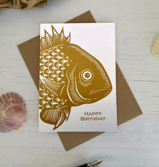 Sepia Fish Happy birthday card
