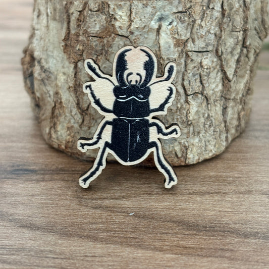 Stag Beetle Wooden Pin Badge - animal, nature brooch
