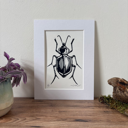 Sycophant beetle hand printed Linocut art print