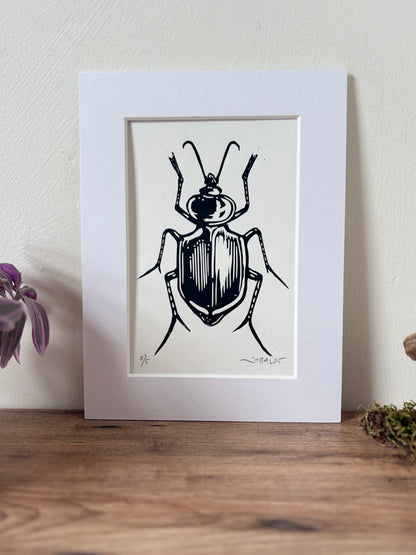 Sycophant beetle hand printed Linocut art print