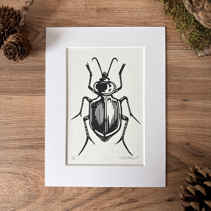 Sycophant beetle hand printed Linocut art print