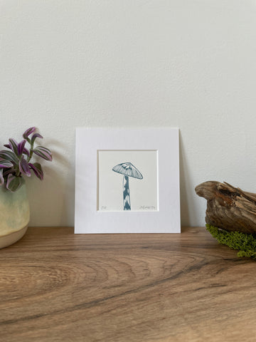 Tawny Grisette Toadstool original mini linocut print