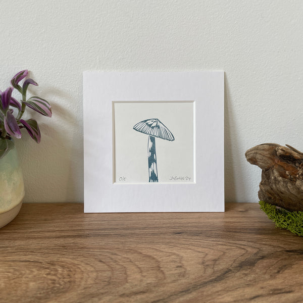 Tawny Grisette Toadstool original mini linocut print