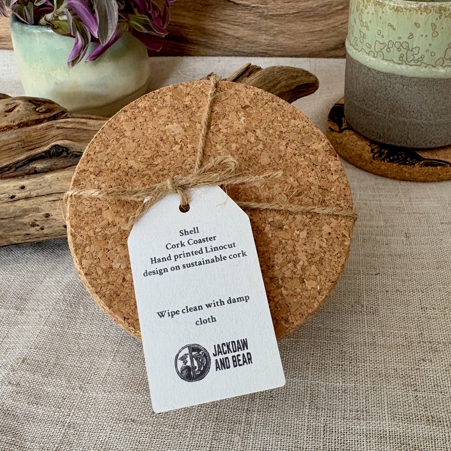 Whelk shell linocut Cork Coasters