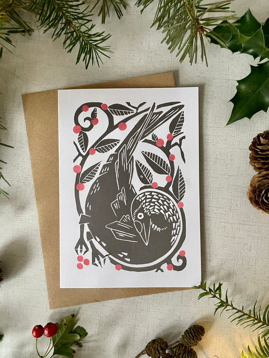 Folksy Jackdaw greeting card, blank any occasion card