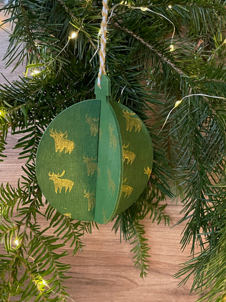 3D bauble hanging christmas decoration - wooden hand printed Linocut