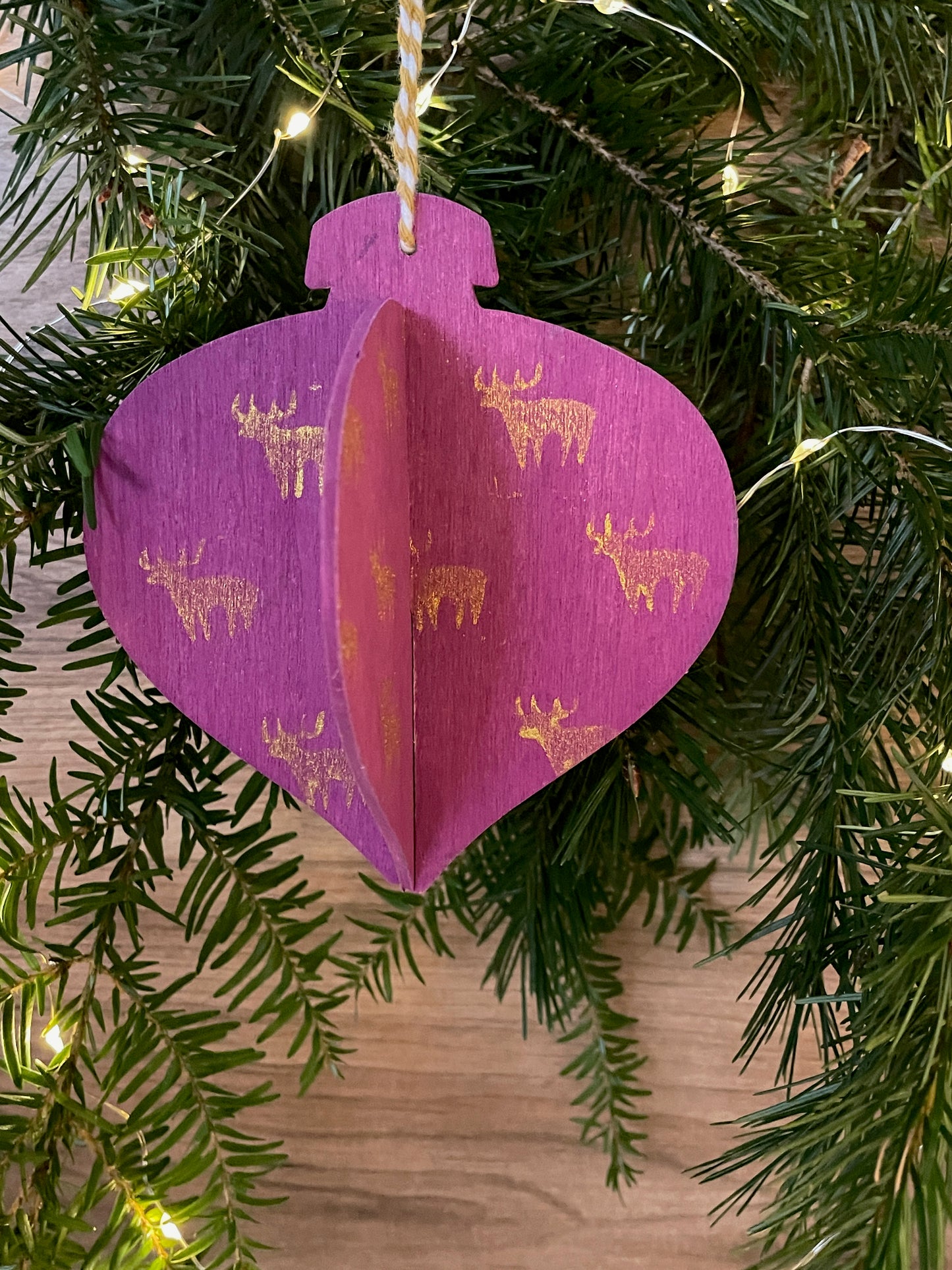 3D bauble hanging christmas decoration - wooden hand printed Linocut