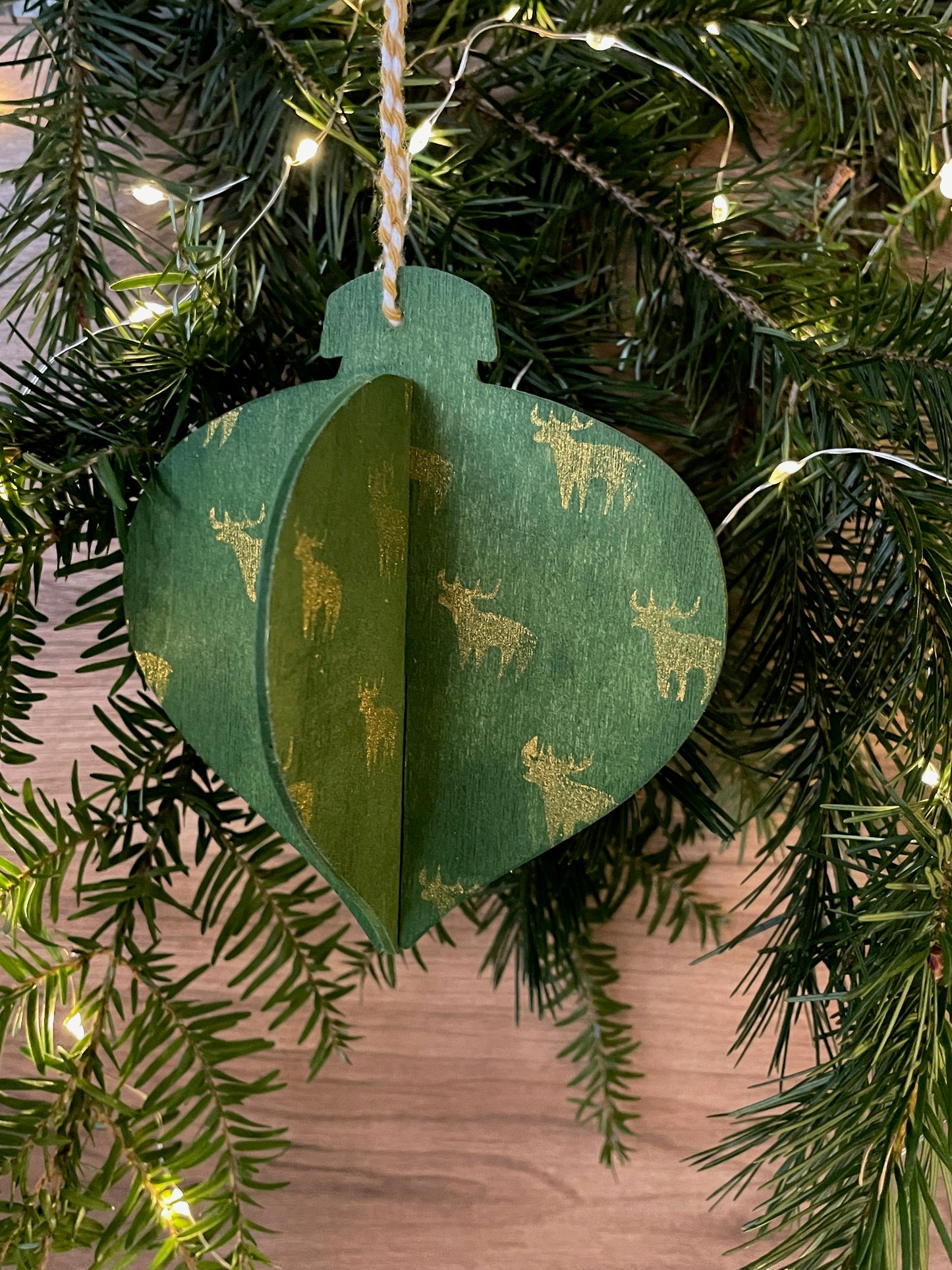 3D bauble hanging christmas decoration - wooden hand printed Linocut