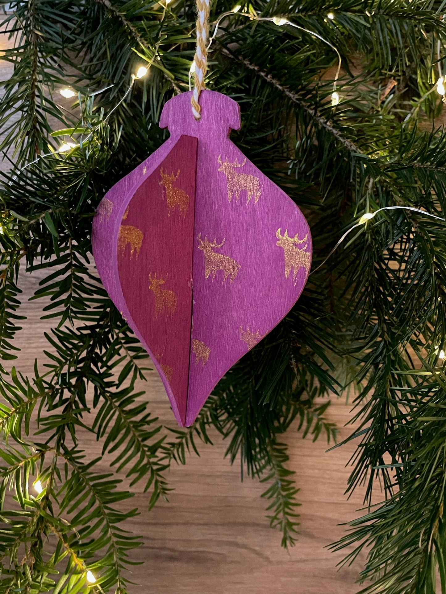 3D bauble hanging christmas decoration - wooden hand printed Linocut