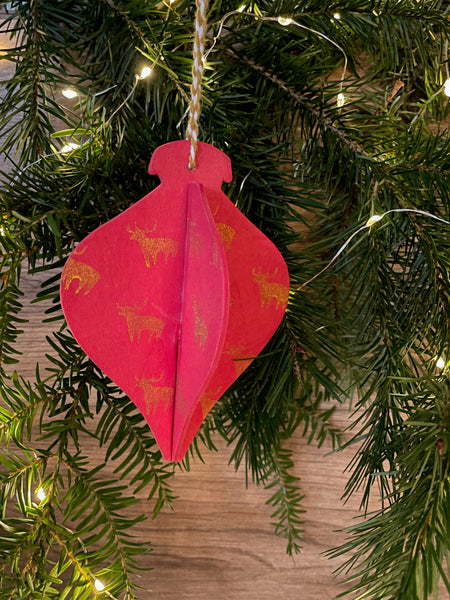 3D bauble hanging christmas decoration - wooden hand printed Linocut