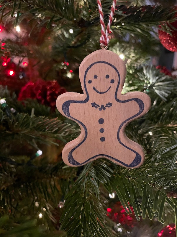 Wooden christmas tree decoration - hand printed Linocut