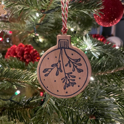 Wooden christmas tree decoration - hand printed Linocut
