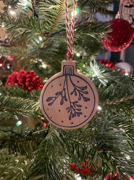 Wooden christmas tree decoration - hand printed Linocut