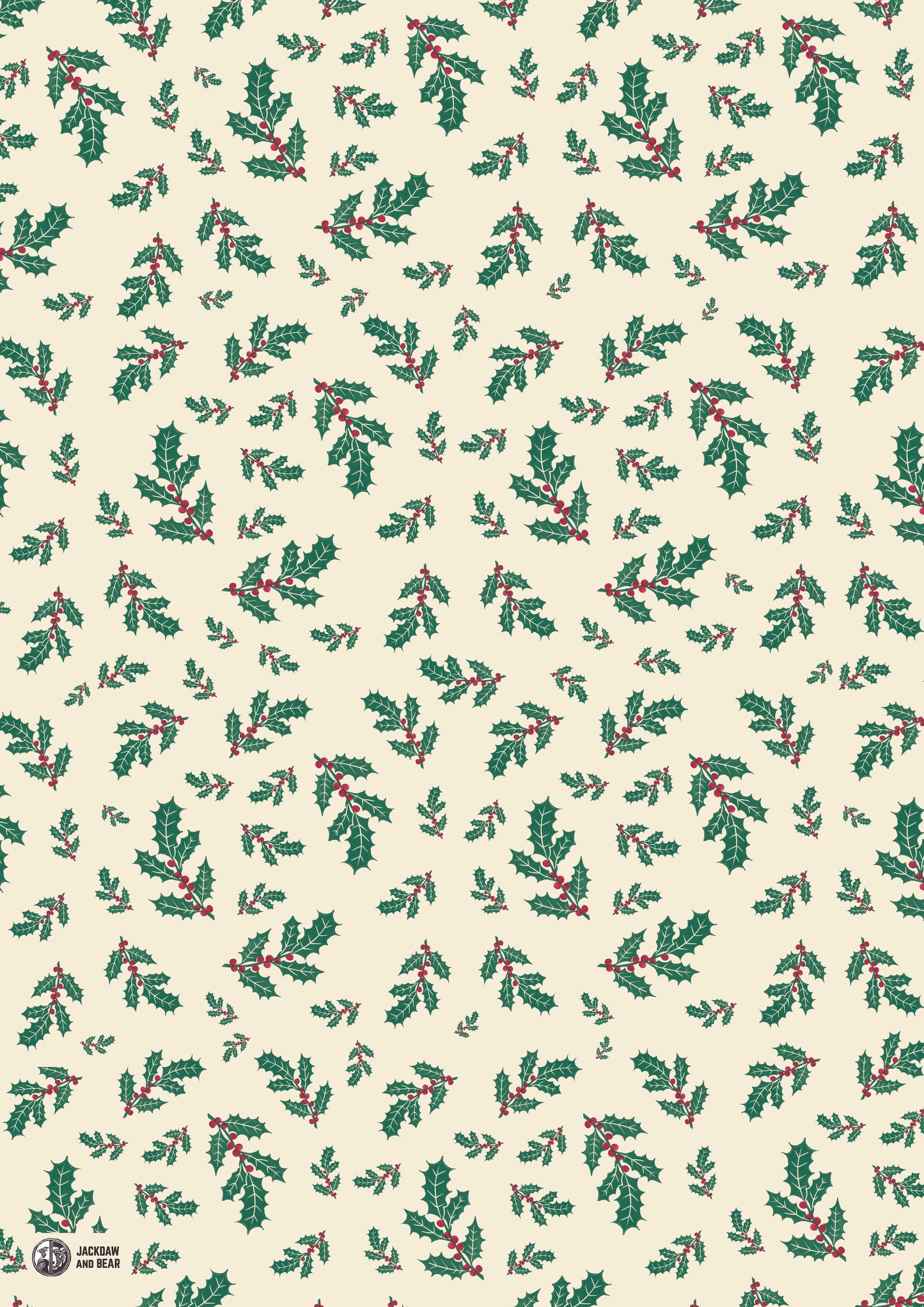 Classic Cream Holly & Berries Wrapping Paper – 50 x 70cm