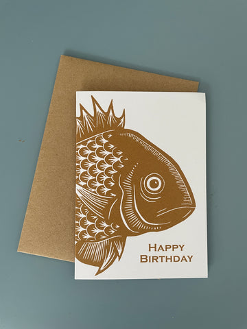 Sepia Fish Happy birthday card